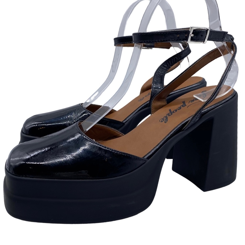 Free People Heels Double Stack Platform Black Leather Hippie Boho Italy Size 7.5